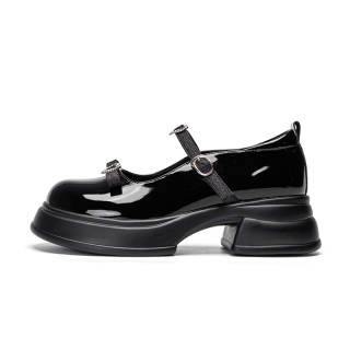 EXULL Q Pu Chunky Heel Mary Jane Shoes 4.5cm Women's Black