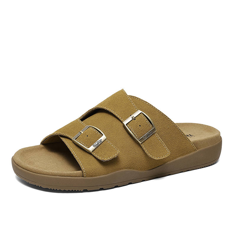 TEMPUR Rubber Abrasion Resistant Slide Slippers Men's Wheat Ear Brown