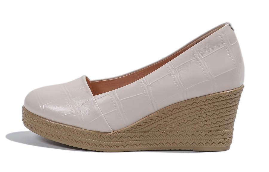 Mulinsen Cow Leather Wedge Heel High Heels Women's Beige