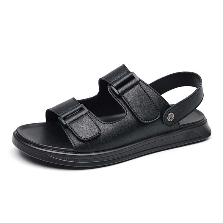 KAQIAODI Cow Leather Beach Sandals Men's Black