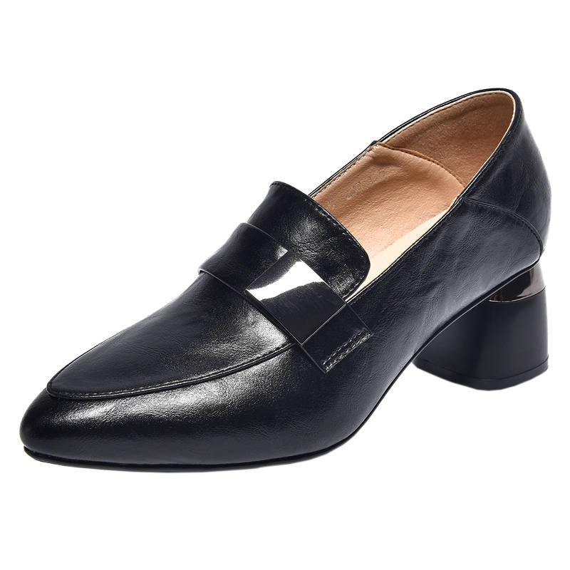 Devanro Devanro Cow Leather Chunky Heel High Heels 5CM Women's