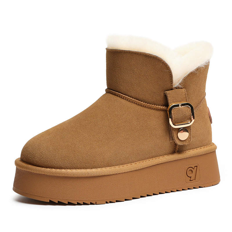 O.L Insulated Shoes Cow Suede Thermal Abrasion Resistant Height Increasing Slip Resistant 12cm Snow Boots Women's