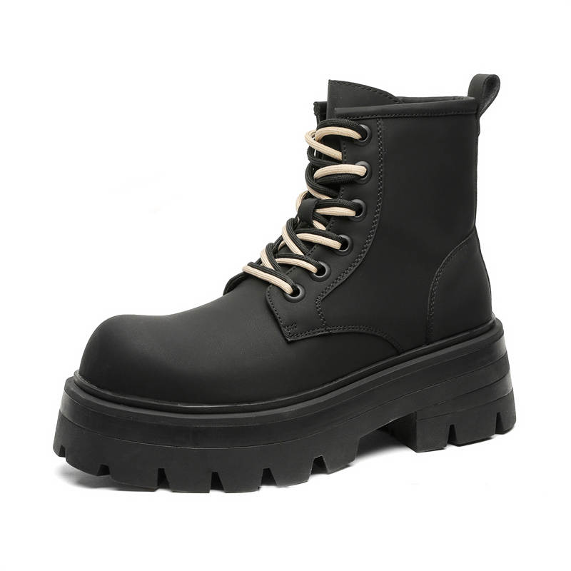 MODENGPAN MODENGPAN Microfiber Leather Short Combat Boots Men's Black