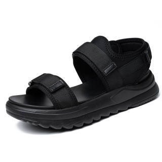 SENJIALUO Cotton Fabric Beach Sandals Men's Black