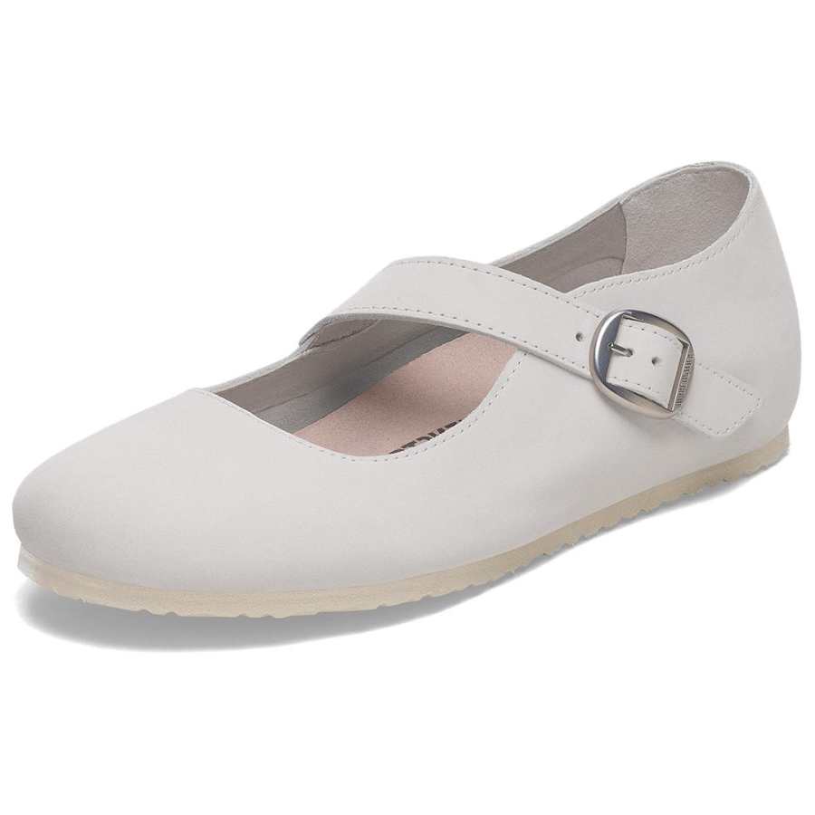 Birkenstock Tracy Leather Flat Mary Jane Shoes Women's White Narrow