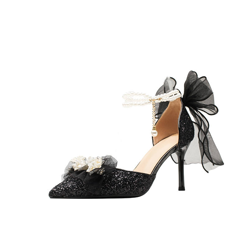 Zubumei Leather Slim Heel High Heels Women's Black
