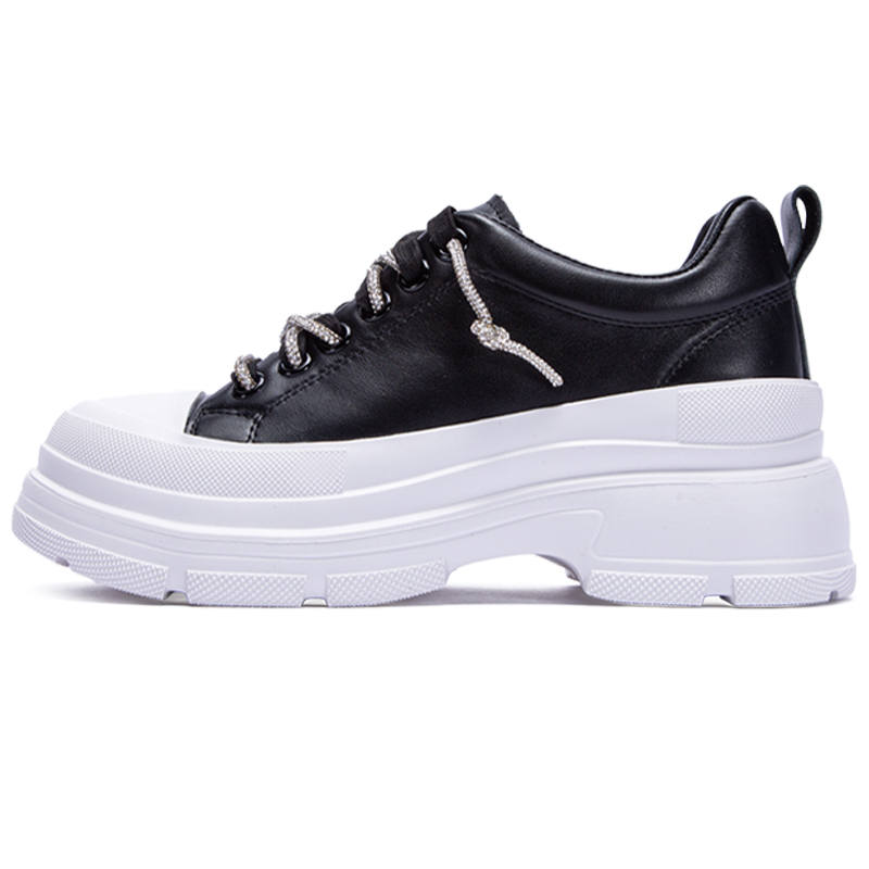 CHCH Sparkling Rhinestone Double Shoelace Cow Leather Sports Casual Shoes Women's