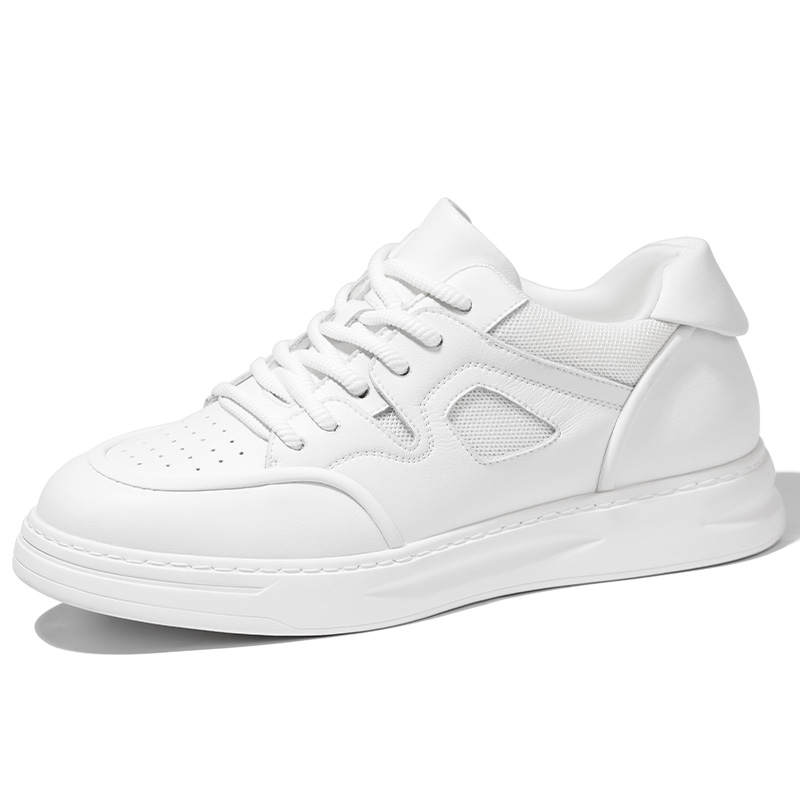 SULEGAO Cow Split Leather Low top Skateboard Shoes Men's White