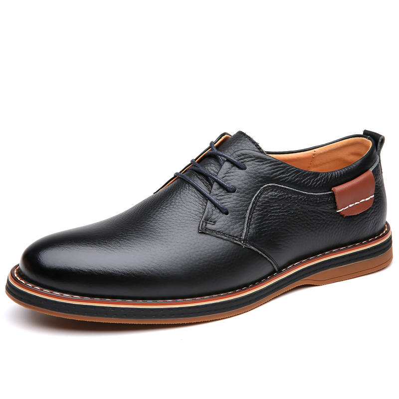 DAOTUSEN Casual Leather Shoes Men's Low Top Black, Brown, Blue