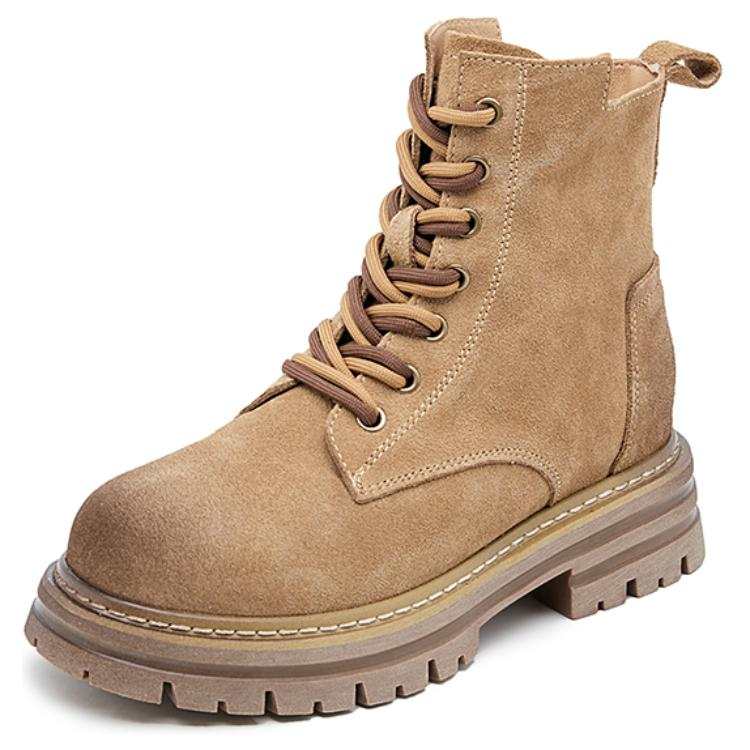 JIETEGONGYANG Cow Suede Vintage Short Combat Boots Women's