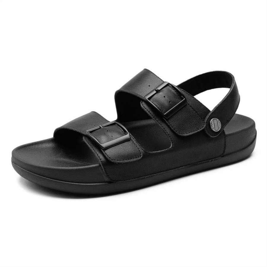 SHOUBA Cow Leather Beach Sandals Men's Black