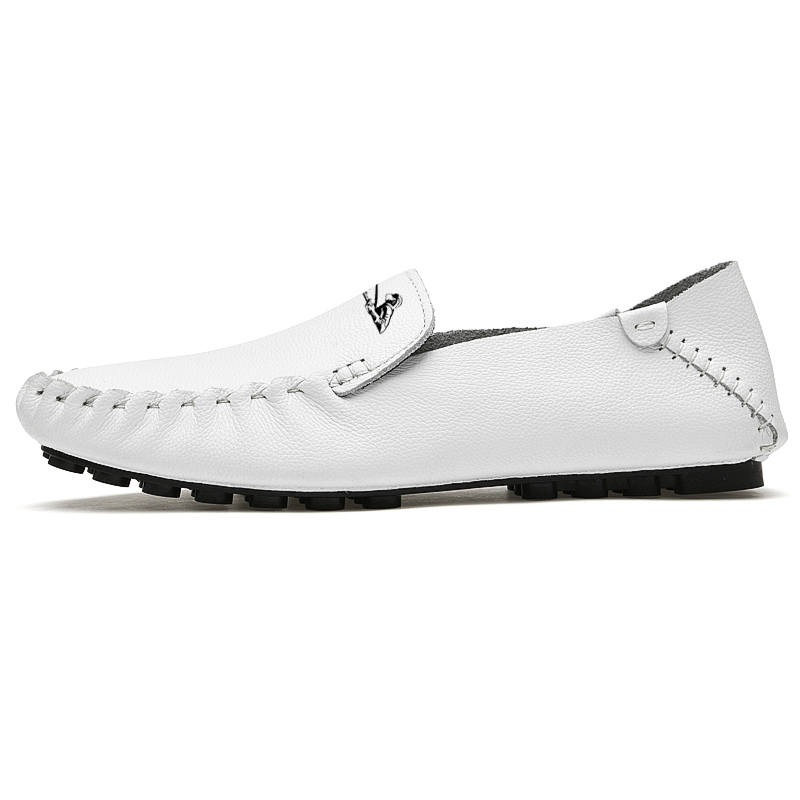 YINGLUNQISHI Top Grain Cow Leather Gommino Loafers Men's White