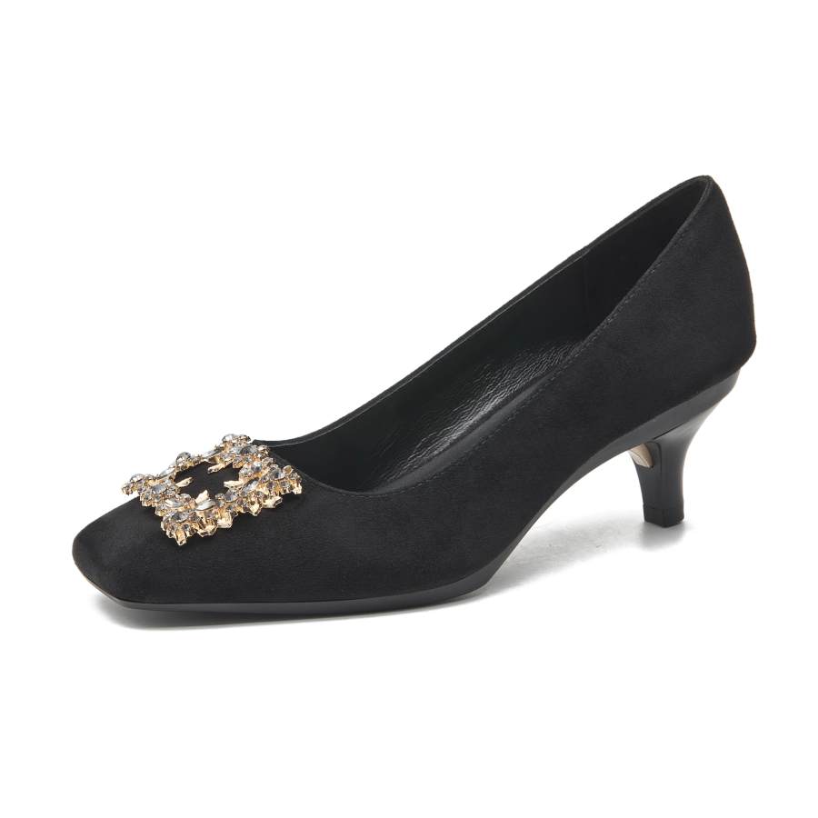 DAISY AND ! Sheepskin Slim Heel Fashion Versatile Minimalist Style Casual Women's Black