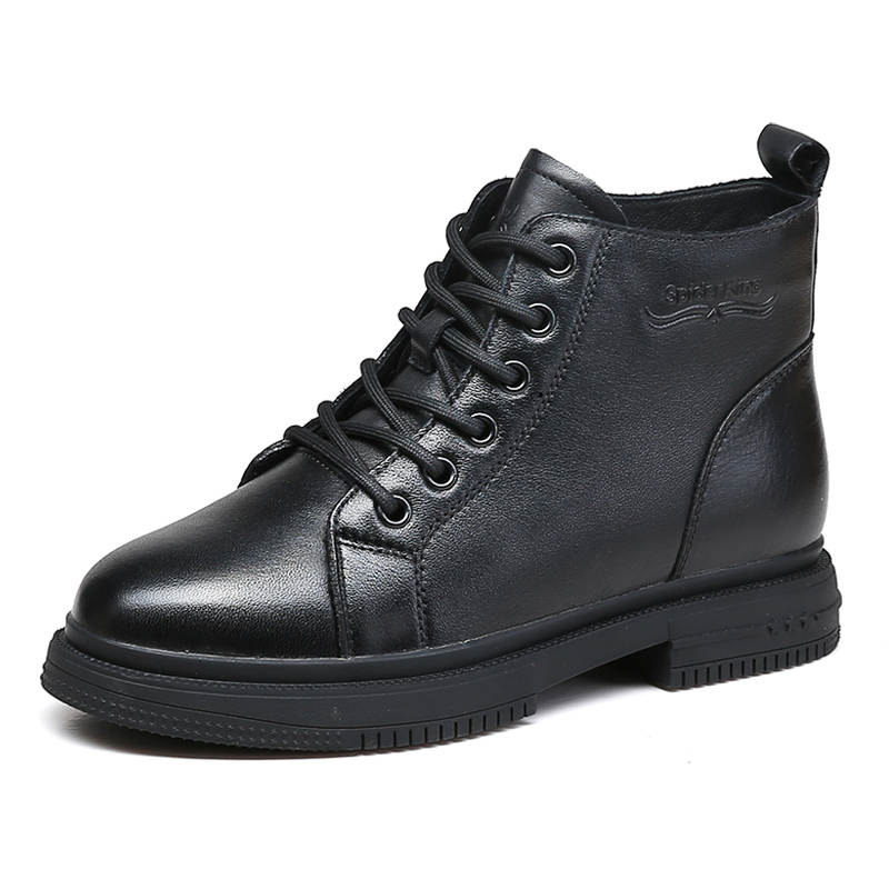 Spider King Top Grain Cow Leather Short Combat Boots Women's Black