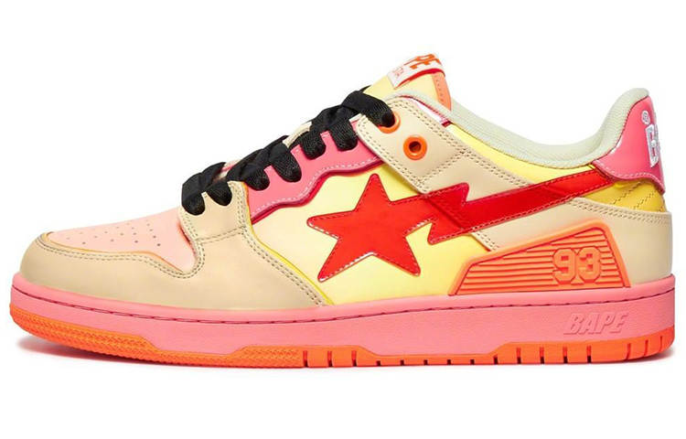 A BATHING APE SK8 STA Cow Leather Stylish Skateboarding Shoes Women's Orange Gradient