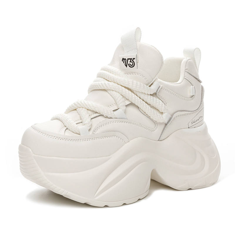 Shangjinni Synthetic Leather Lightweight Height Increasing Mid top Chunky Sneakers Women's
