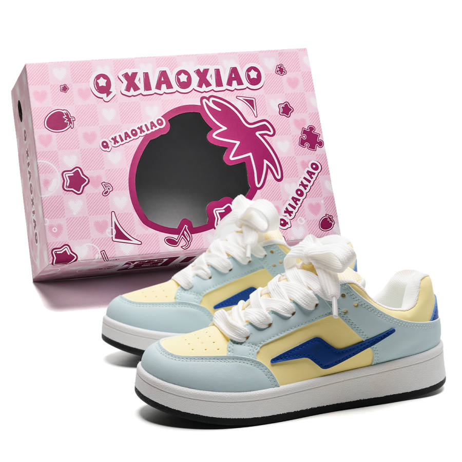 QUANXIAOXIAO Coverage Lightweight Waterproof Slip Resistant Low top Skateboard Shoes Women's Yellow Blue Box Included