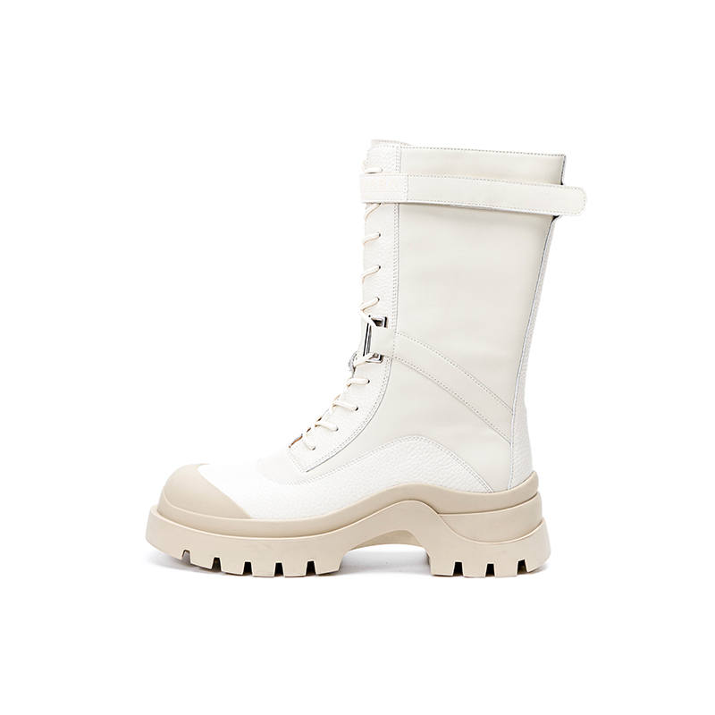 R'AZZURRO Top Grain Cow Leather Knee high Boots Women's White