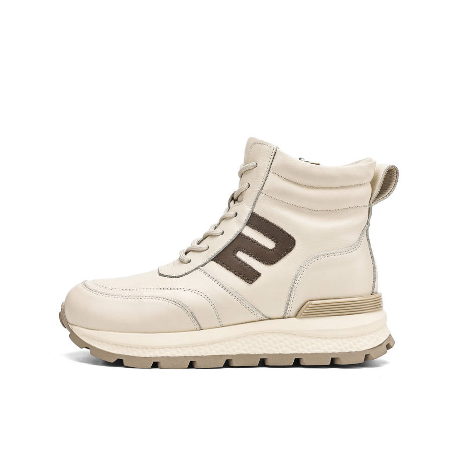 BOERDIQI Top Grain Cow Leather Casual Outdoor Versatile Thick Wool Lining Fleece Lined Snow Boots Women's