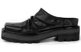 HUANXIANGZHE Top Grain Cow Leather Platform Shoes Unisex Black