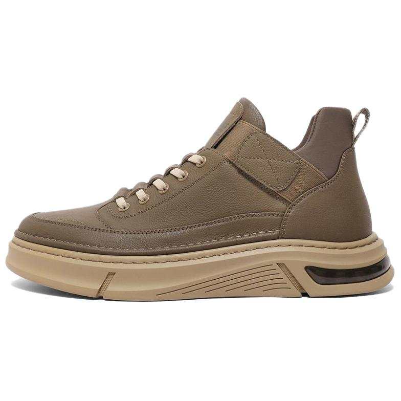 BELLE Cow Leather Vintage Style Casual Fleece Lined Combat Boots With Height Increasing Workwear High Tops