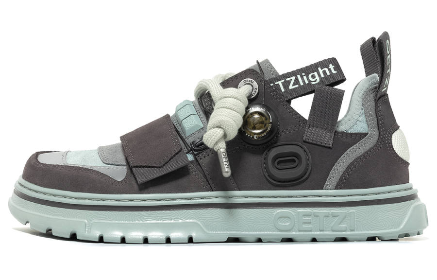OETZI Cow Suede Low top Skateboard Shoes Men's Coffee & Gray Blue