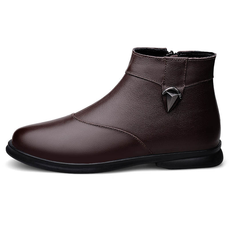 YINGLUNQISHI Top Grain Cow Leather Ankle Boots Men's Brown