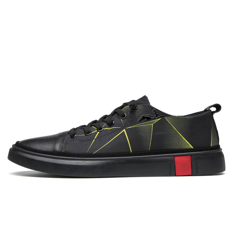 YINGLUNQISHI Top Grain Cow Leather Casual Shoes Men's Black