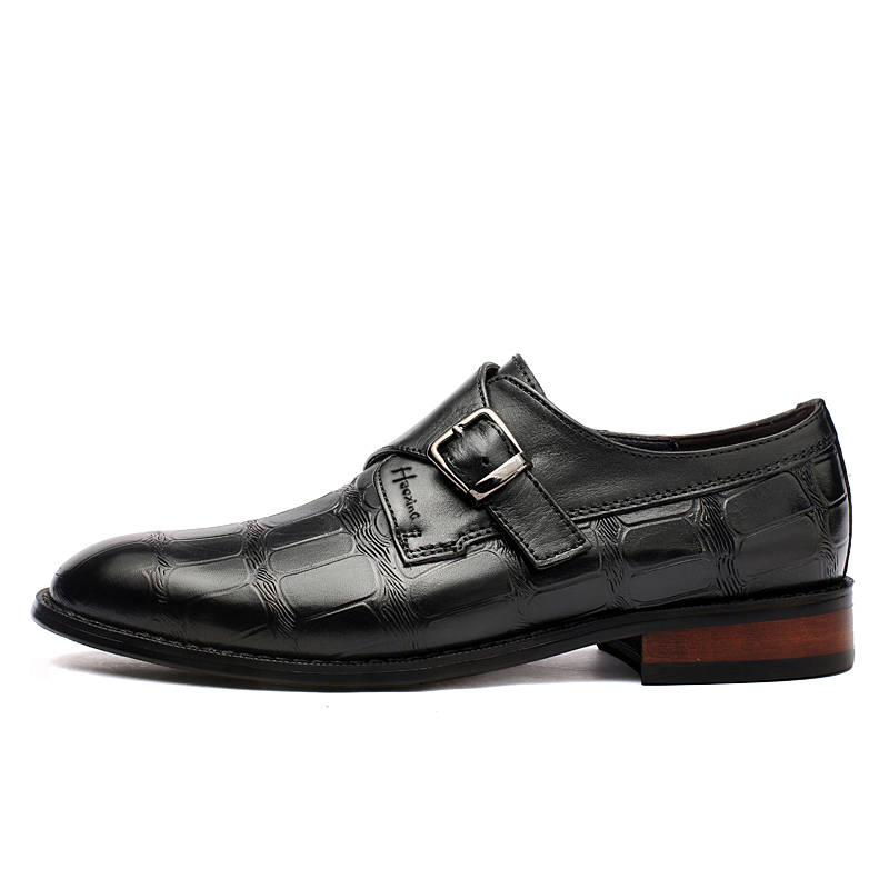 HAOXING Top Grain Cow Leather Casual Shoes Men's Black