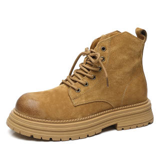 AOSAILUN Split Pig Leather Short Combat Boots Men's Yellow