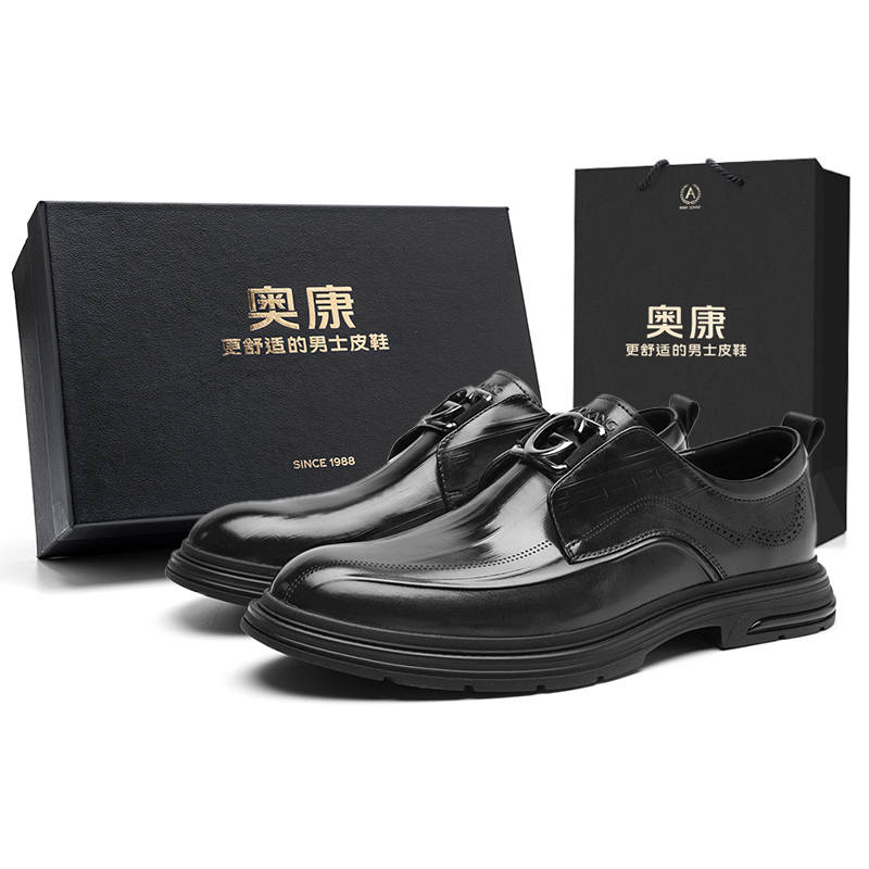 AOKANG Soft Sole Abrasion Resistant Comfortable Lightweight Fashion Old Money Style Casual Leather Shoes Men's Black
