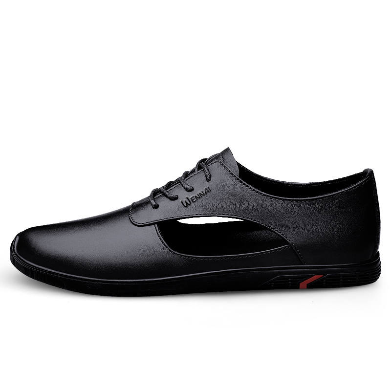 WENNAI Top Grain Cow Leather Casual Shoes Men's Black