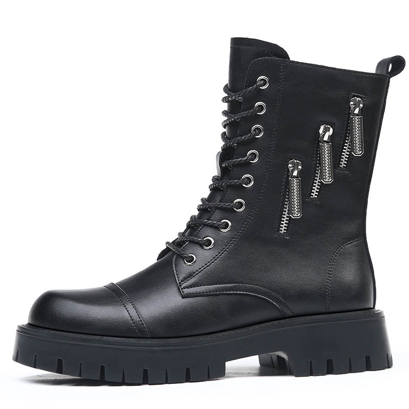 KACHILANG KACHILANG Cow Split Leather Short Combat Boots Men's Black