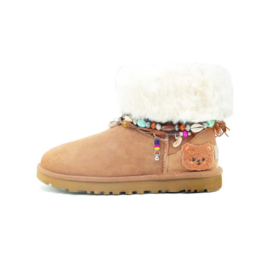 UGG CLASSIC MINI Mocha Bear Sheepskin Ankle Boots Women's Beige Brown