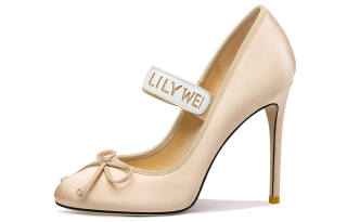 Lily Wei Rouge Fabric Slim Heel High Heels Women's Champagne Pink