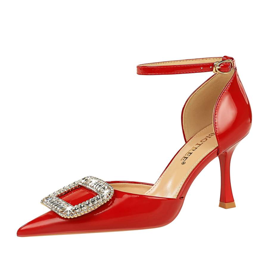 QITUMAUL Patent Leather Slim Heel High Heels Women's