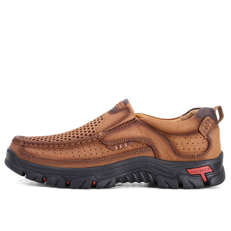 WENNAI Top Grain Cow Leather Casual Shoes Men's Brown