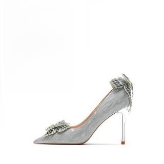 ANGEL BOY Sweetheart Pink Bowknot Box Slim Heel High Heels Women's Moon Silver