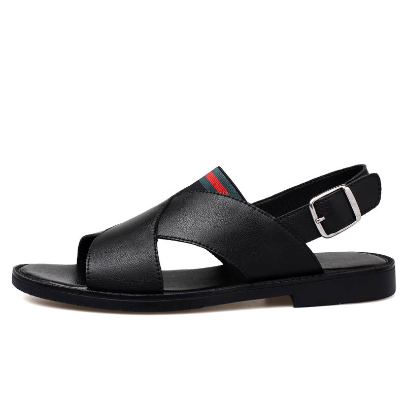 GONGNIULEITING Cow Split Leather Beach Sandals Men's Black