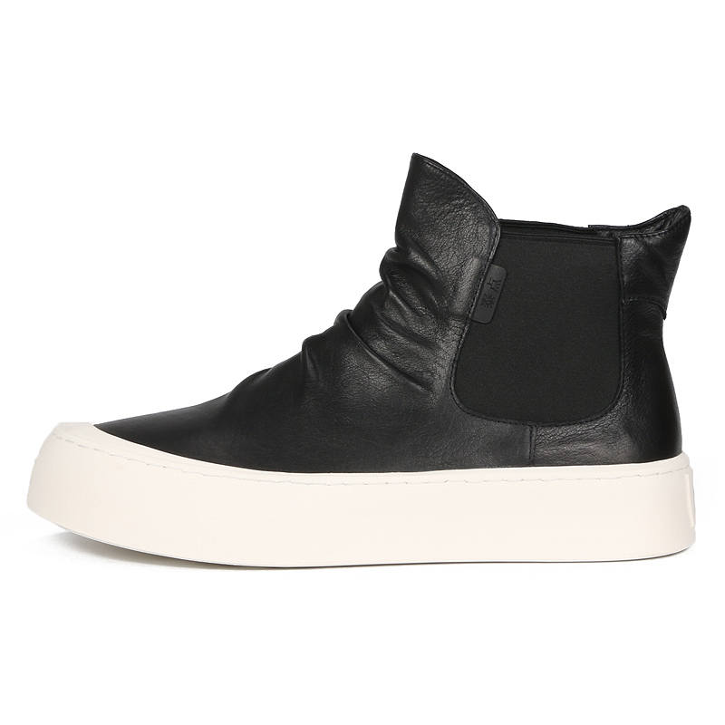 TAIDIAN Top Grain Cow Leather Short Chelsea Boots Men's Black