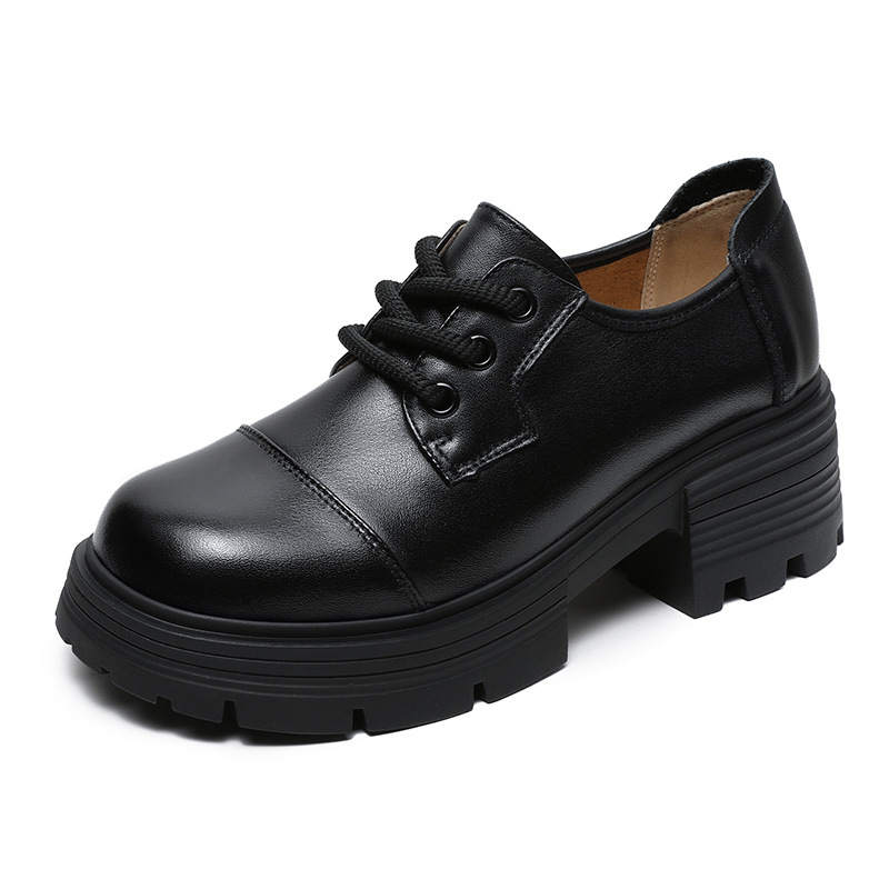 Devanro Devanro Top Grain Cow Leather Casual Shoes 5.5cm Women's Black