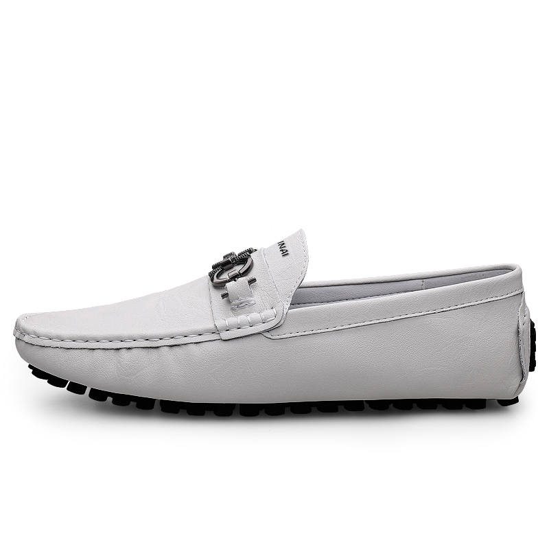 WENNAI Top Grain Cow Leather Gommino Loafers Men's White