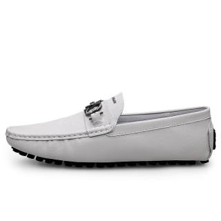 WENNAI Top Grain Cow Leather Gommino Loafers Men's White