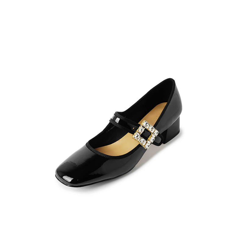 BalletCat Cow Leather Chunky Heel Mary Jane Shoes Women's