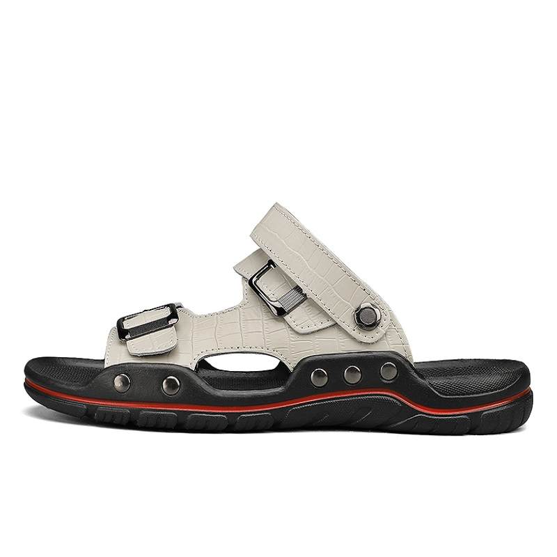 GONGNIUMEILI Beach Sandals Men's Ecru/Black