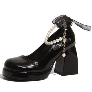 EEueeczs Pu Chunky Heel High Heels 9cm Women's