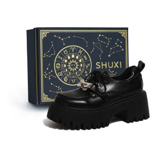 SHUXI Pu Loafers 6CM Women's Black