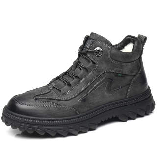 GONGNIUMEILI Cow Leather Fashionable, Versatile, And Comfortable With Fleece Lining Casual Shoes Men's Gray