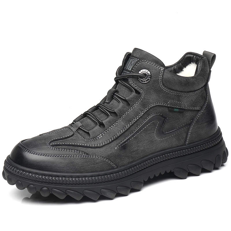 GONGNIUMEILI Cow Leather Fashionable, Versatile, And Comfortable With Fleece Lining Casual Shoes Men's Gray