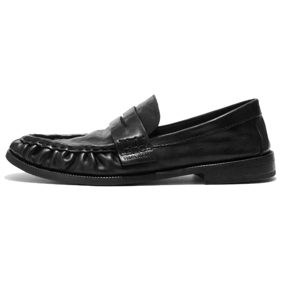 TAICHIISM Soft Pleated Horse Leather Loafers Unisex Washed Black